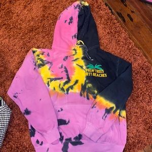 Tie dye hoodie with reaper/lady detail -palm trees dirty beaches-